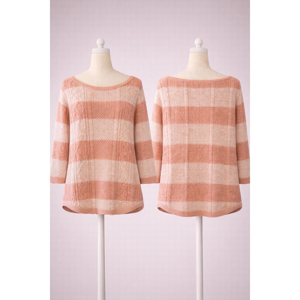 Jeanne Pierre Womens XL Peach Cream Striped Cable Knit 100% Cotton‎ Sweater
